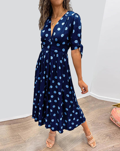 Idalia - Deep V-neck dress with dots