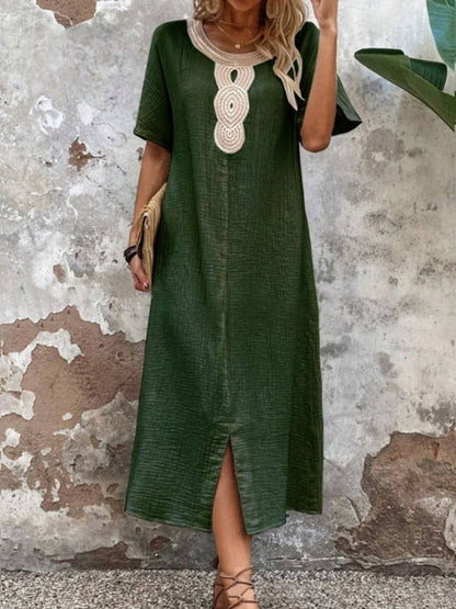 Selma - Plain women's dress made of cotton and linen 