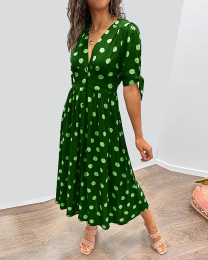 Idalia - Deep V-neck dress with dots