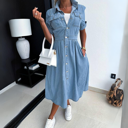 Sylvestra™ - Chic denim midi dress