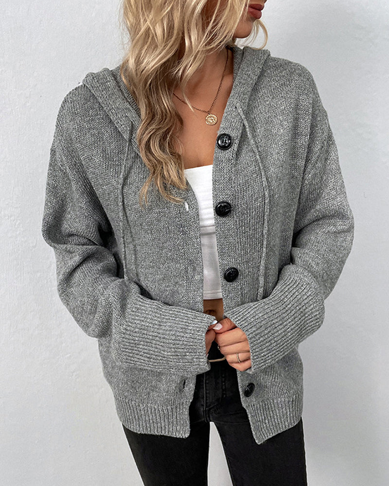 Nienke | Plain cardigan with hood and laces