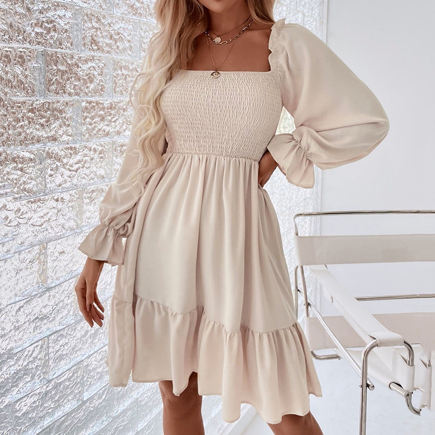 Camila Dress - Radiate feminine elegance in this ruffled mini dress!