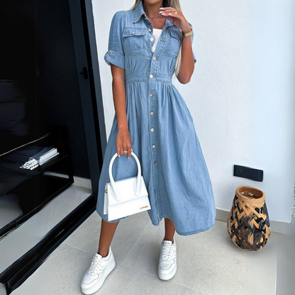 Sylvestra™ - Chic denim midi dress