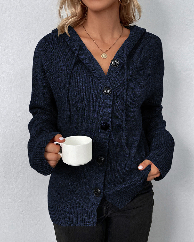 Nienke | Plain cardigan with hood and laces