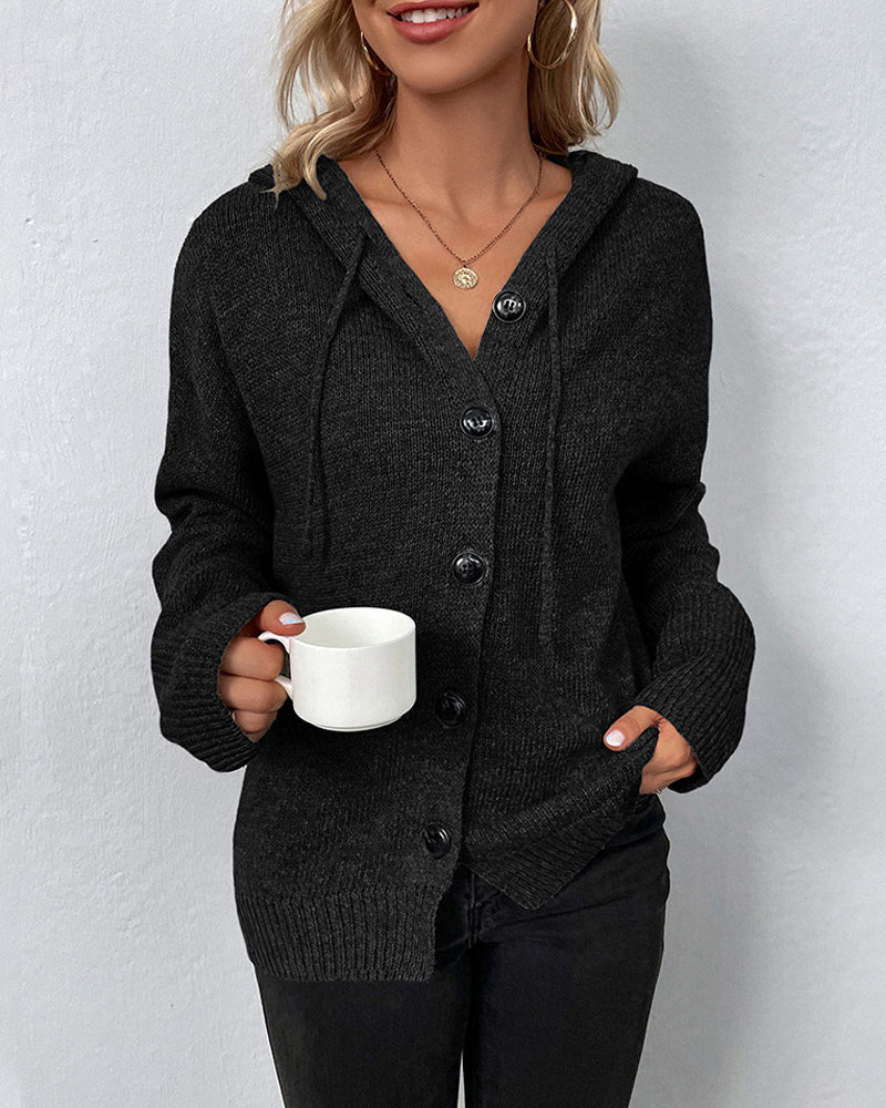 Nienke | Plain cardigan with hood and laces