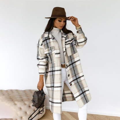 AOIFE - Checked long women's coat