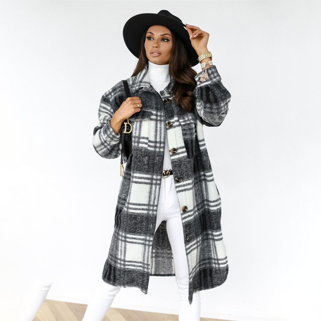 AOIFE - Checked long women's coat