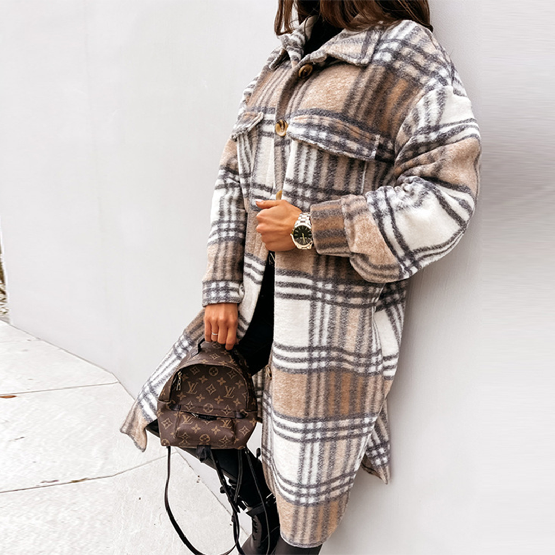 AOIFE - Checked long women's coat