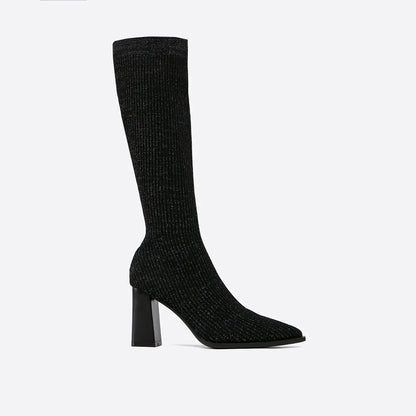 AMELIA - Knitted high boots with chunky heel