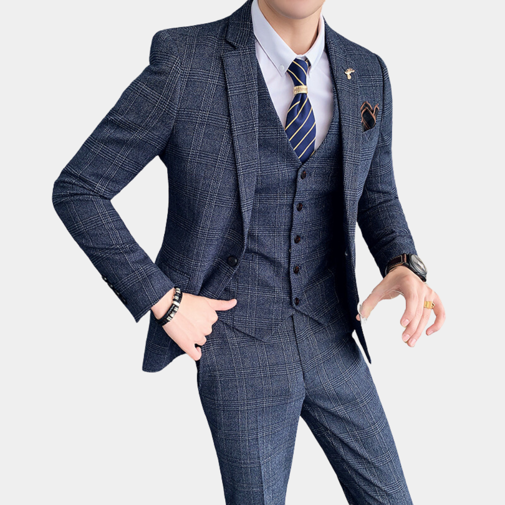 Prewitt - Stylish checked three-piece men's suit