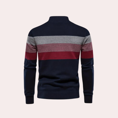 Renate - Warm color block men's sweater with zipper