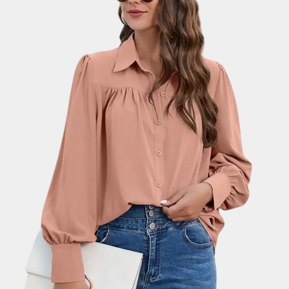 Vera - Geplooide damesblouse met lange mouwen