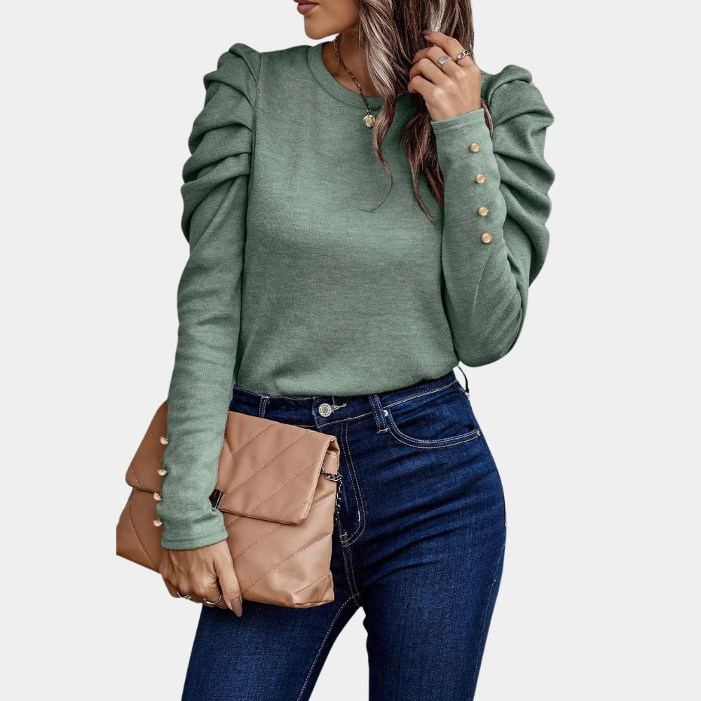 Aimee - Plain women's blouse with puff sleeves