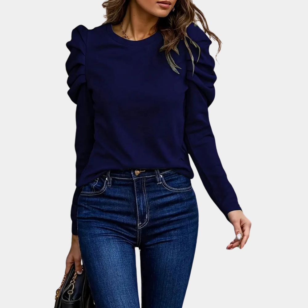 Aimee - Plain women's blouse with puff sleeves