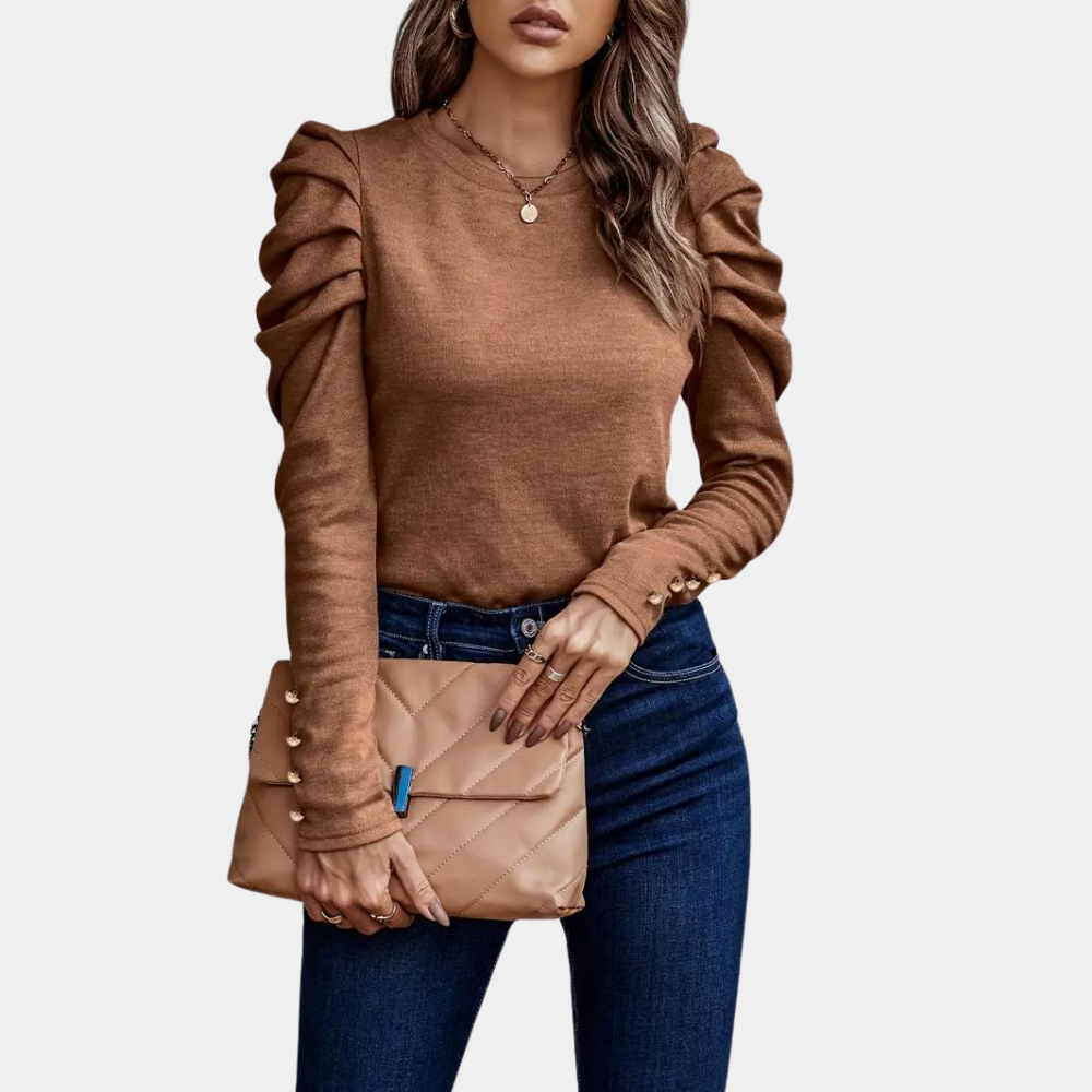 Aimee - Plain women's blouse with puff sleeves