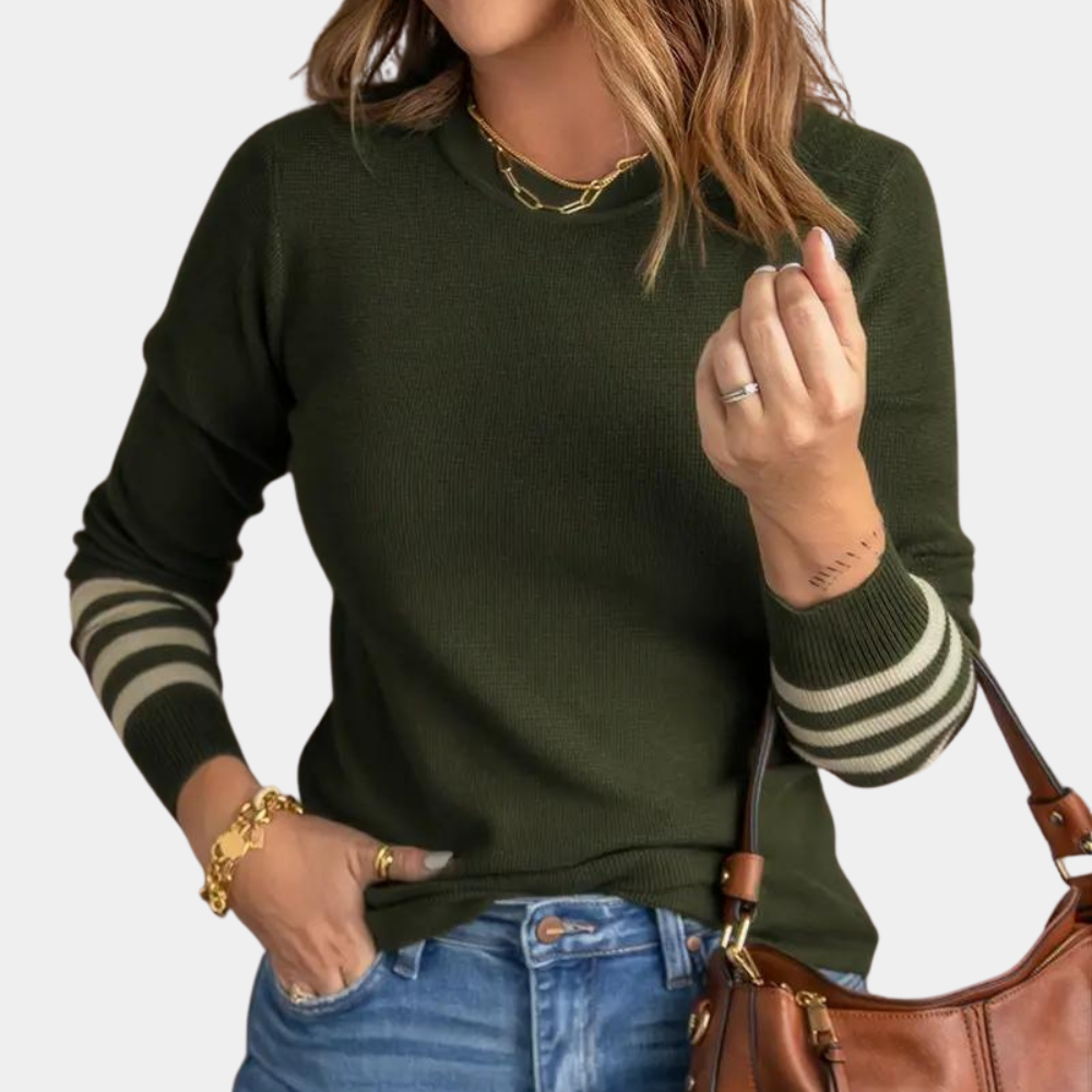 Ema - Elegant women's sweater with striped sleeves