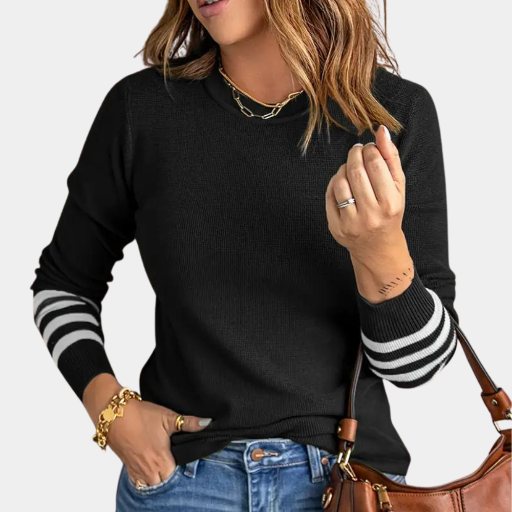 Ema - Elegant women's sweater with striped sleeves