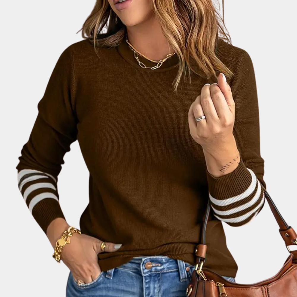 Ema - Elegant women's sweater with striped sleeves