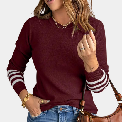 Ema - Elegant women's sweater with striped sleeves