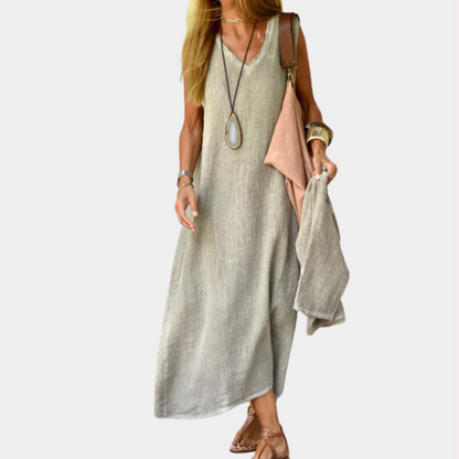 Casual v-neck ladies maxi dress