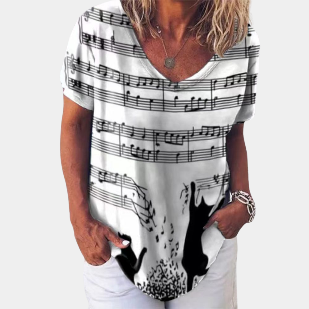 Trendy ladies t-shirt with cat print