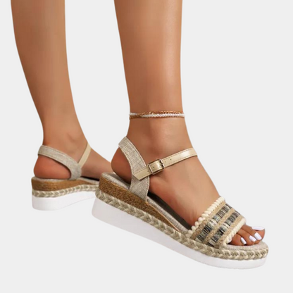 Braided women's sandals with wedge heel