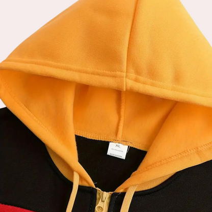 Casual orange color block hoodie for men