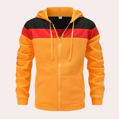 Casual orange color block hoodie for men