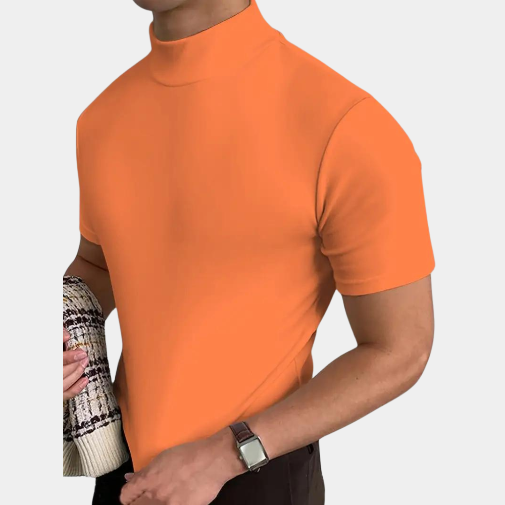 Slim fit orange men's t-shirt with turtleneck