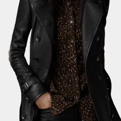 Warm leather jacket for women