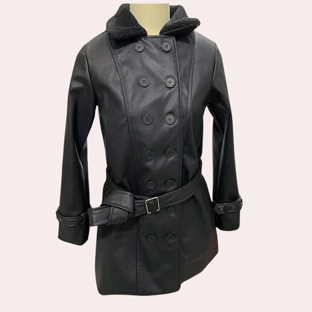 Warm leather jacket for women