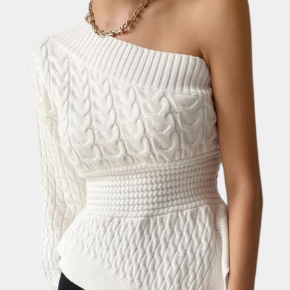 Knitted women's sweater with one shoulder