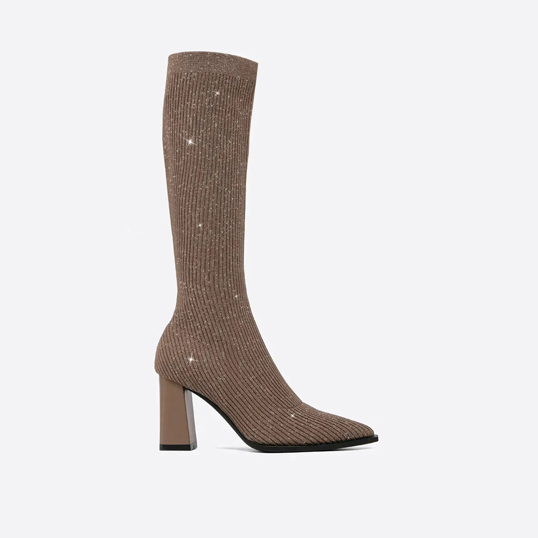 AMELIA - Knitted high boots with chunky heel