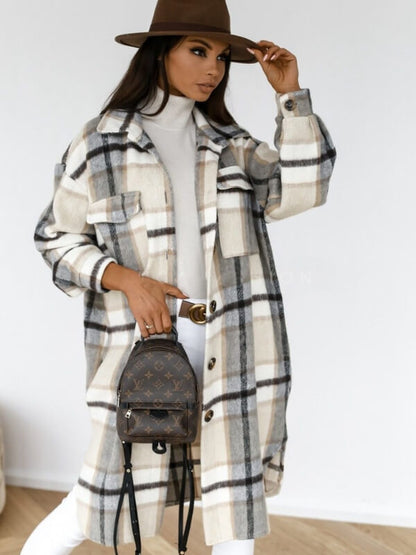 Ella - Long checked ladies coat 