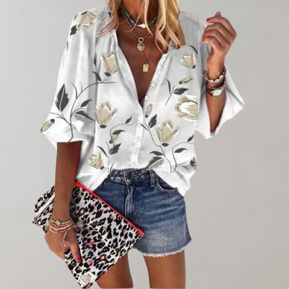 Freydis - Floral Print Blouse for Women