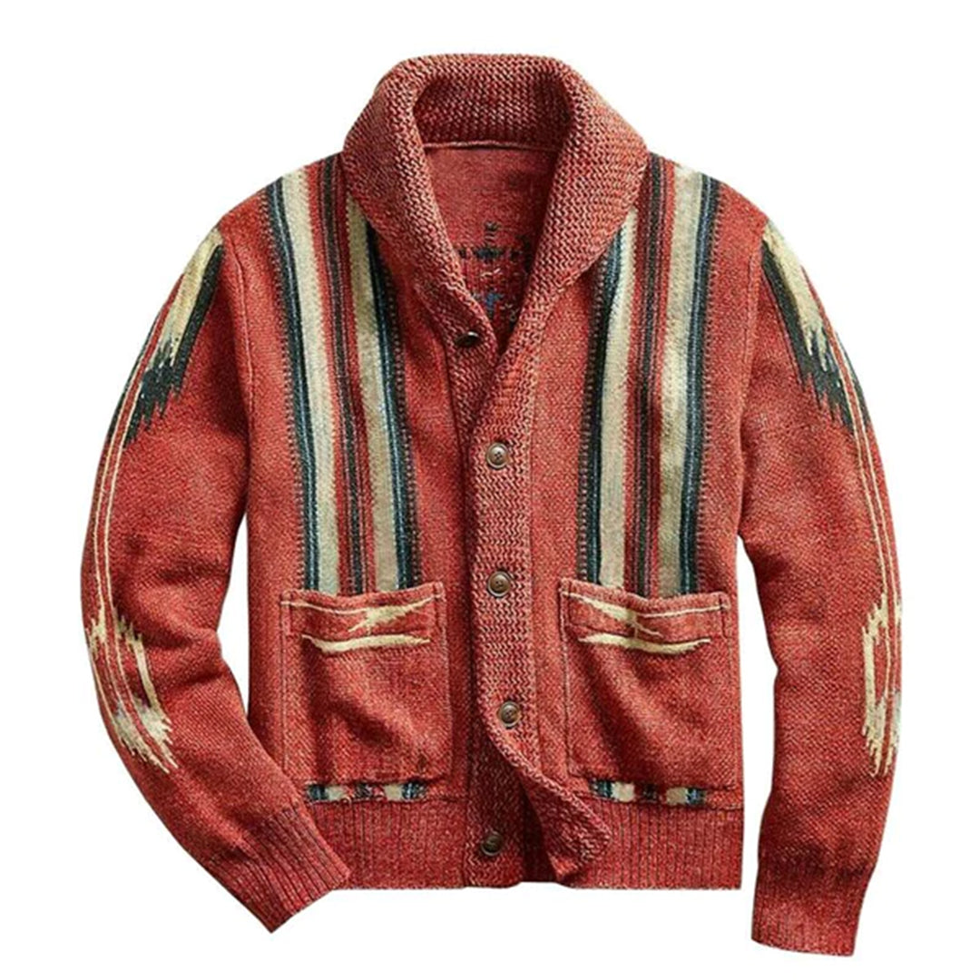 EDOARDO - Vintage knitted jacquard cardigan for men