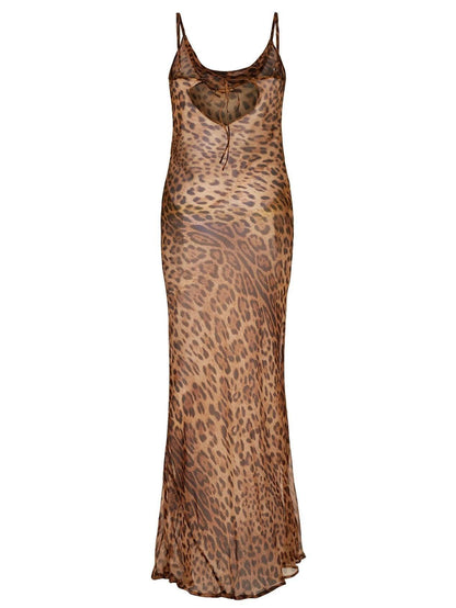 Nereida - Leopard Print Spaghetti Maxi Dress