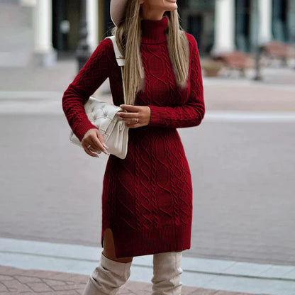 Nalani - Long chunky knit dress with turtleneck for women