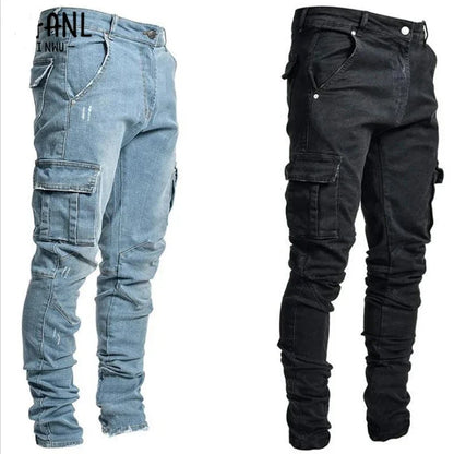 Casual Cargo Jeans for Men - Comfortable Daily Denim Pants with Multiple Pockets 