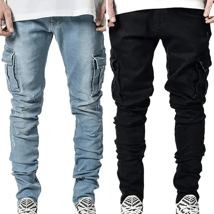 Casual Cargo Jeans for Men - Comfortable Daily Denim Pants with Multiple Pockets 