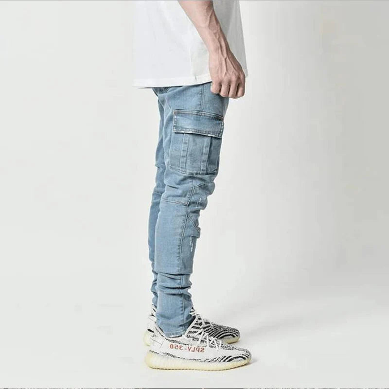 Casual Cargo Jeans for Men - Comfortable Daily Denim Pants with Multiple Pockets 