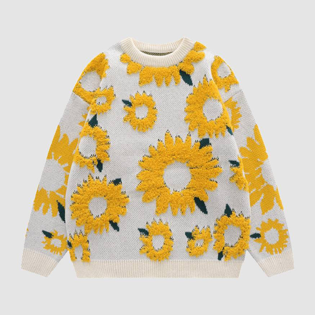 ILARIA - Knitted sweater with sunflower pattern