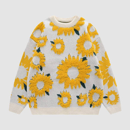 ILARIA - Knitted sweater with sunflower pattern