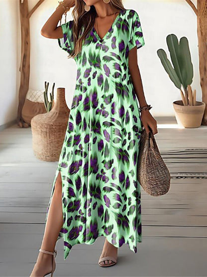 Yvonne - Leaf print Maxi Dress with slit