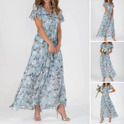 Elaria - Long dress with short sleeves and floral print--🔥Save 50% off