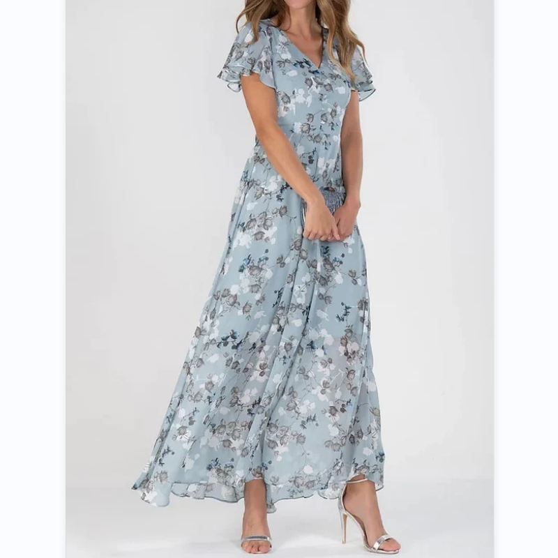 Kenna - Lange jurk met korte mouwen en bloemenprint--🔥Bespaar 50% korting