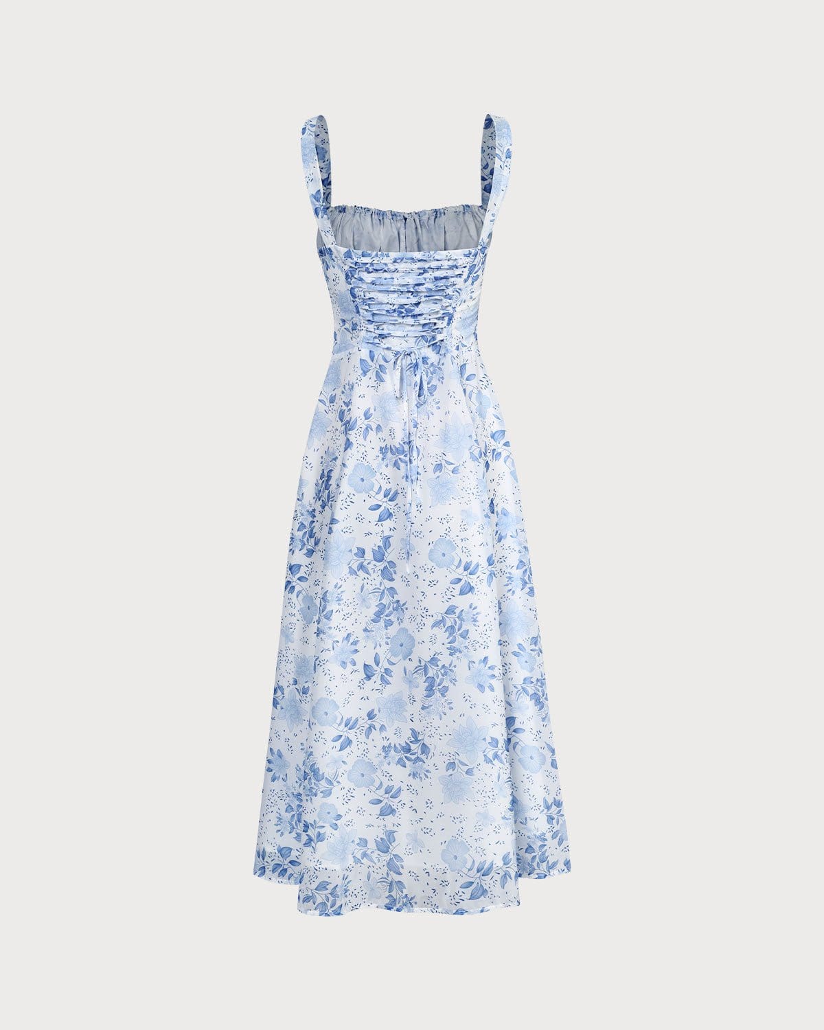 Vada - Blue Square Neck Floral Midi Dress